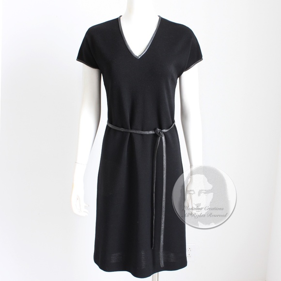 Bonnie Cashin for Sills Dress and Belt Black Wool Jersey Leather Trim Vintage - Picture 1 of 9